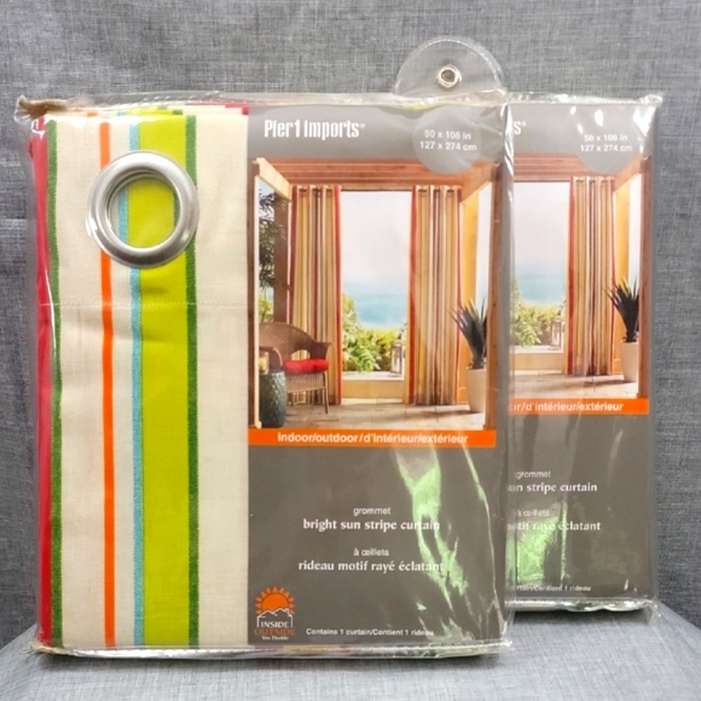 Pier 1 Imports NWT 2X Bright Sun Stripe Curtains Grommet Set 50 X 108 in